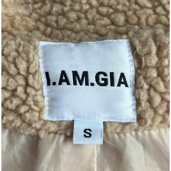 I. AM. GIA Pixie Sherpa Fleece Jacket Oversized Teddy Coat Camel Size Small - Picture 7 of 9